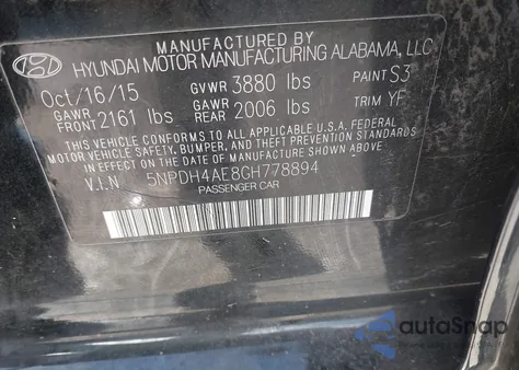 2016 Hyundai Elantra Value Edition from USA, damaged, VIN 5NPDH4AE8GH778894
